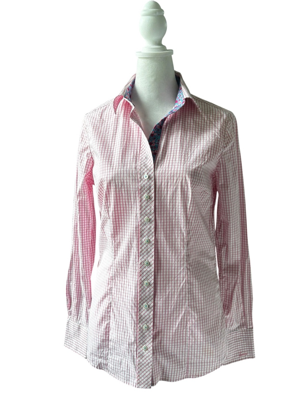 Equestrian Tailored Pink Gingham &  Floral Contrast Trim Essex Classics Size S